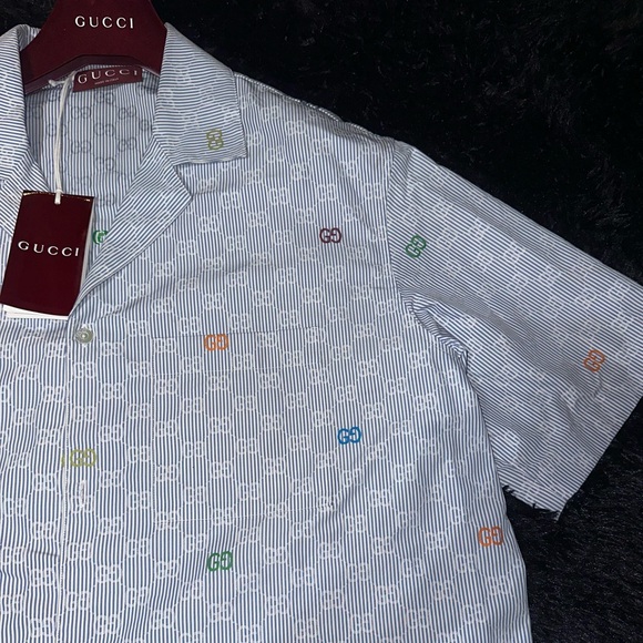 Gucci Blue Striped Cotton Bowling Shirt - Picture 3 of 13
